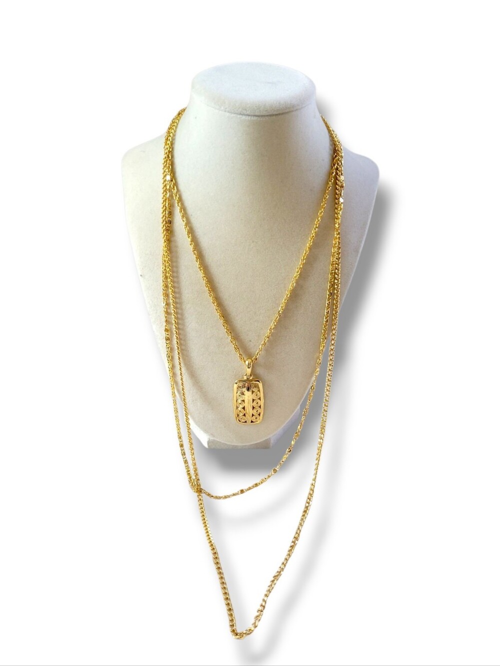 EUC Elegant 80s Boho VTG Gold Tone Layered Pendant Necklace - Picture 11 of 11
